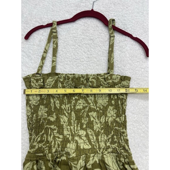 Anthropologie Pilcro Jumpsuit Linen Women Green Floral Smocked Boho Large NWT - Picture 8 of 13